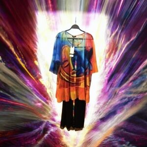 Pant Suit Custom Made By CN-G Sheer Colorful Top W Wide Leg Stretch Pant…